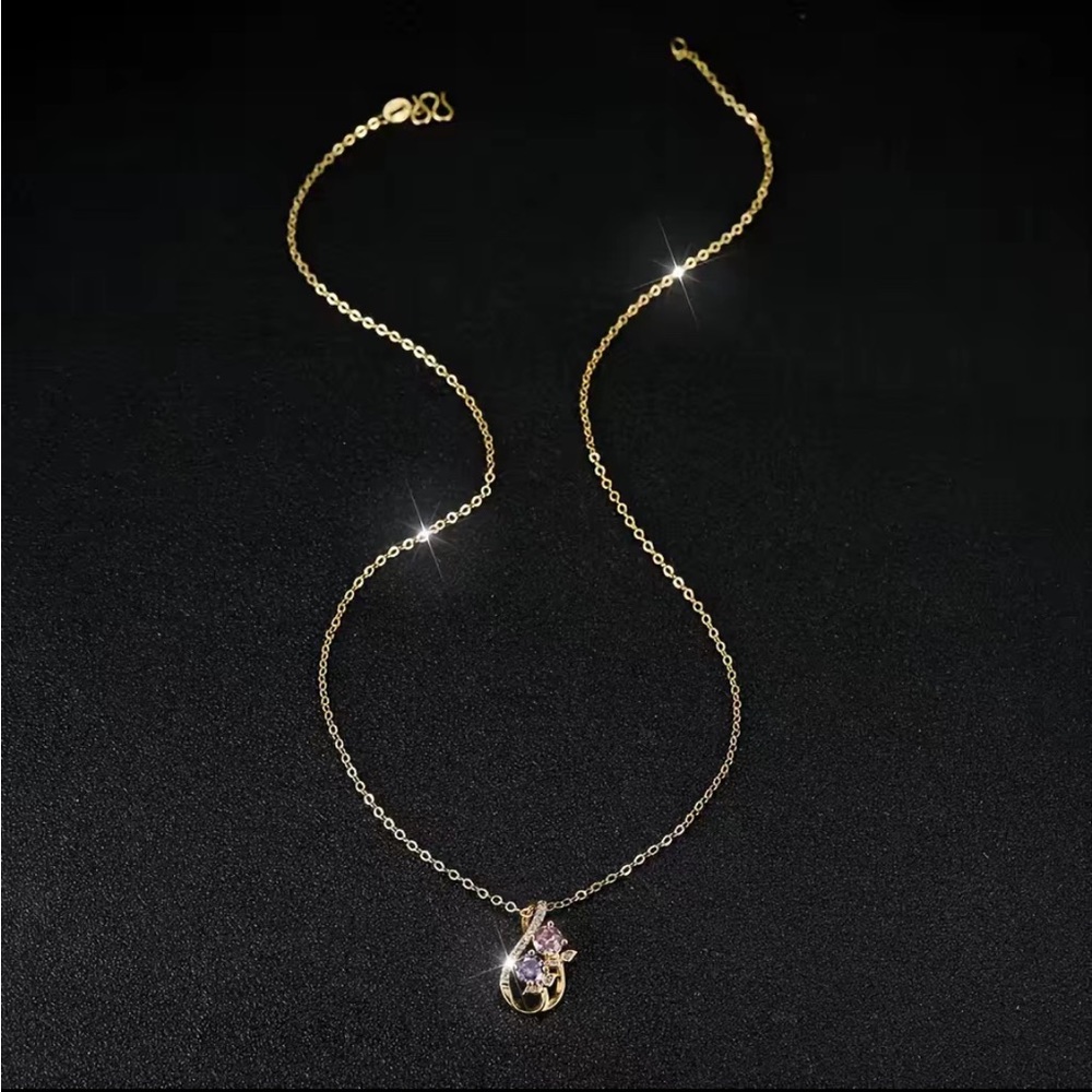 Amethyst & Rose Quartz stones necklace NEW Rose shaped stones - Picture 3 of 5